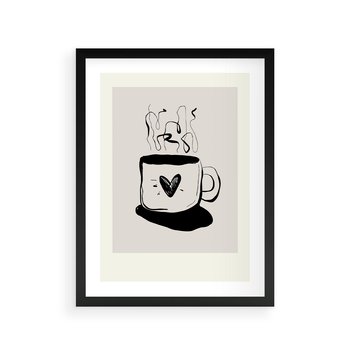 Plakat w ramie 50x70 - Grafika Kubka w Czerni i Bieli - kubek, grafika - rama czarna