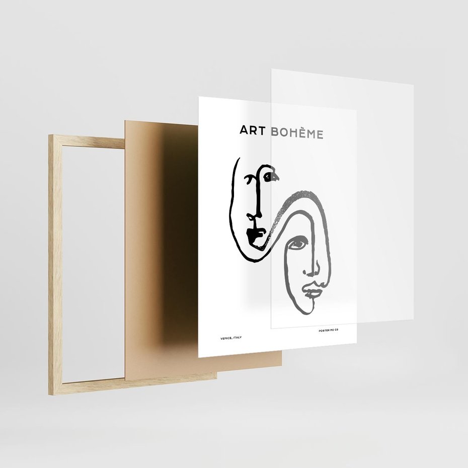 Plakat w ramie 40x50 - Rozbijające Granice Boho - boho sztuka, twarze - rama drewno