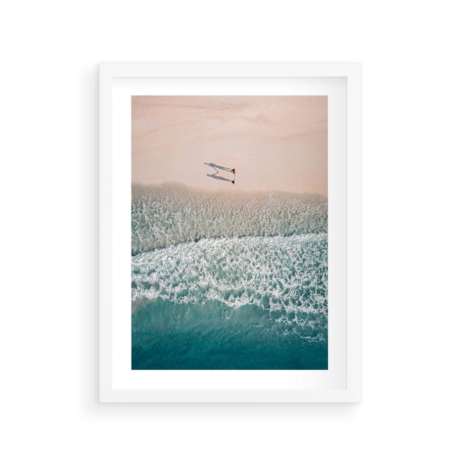 Plakat w ramie 30x40 - Turkusowe Uroki - niebieskie turkusowe morze, plaża - rama biała