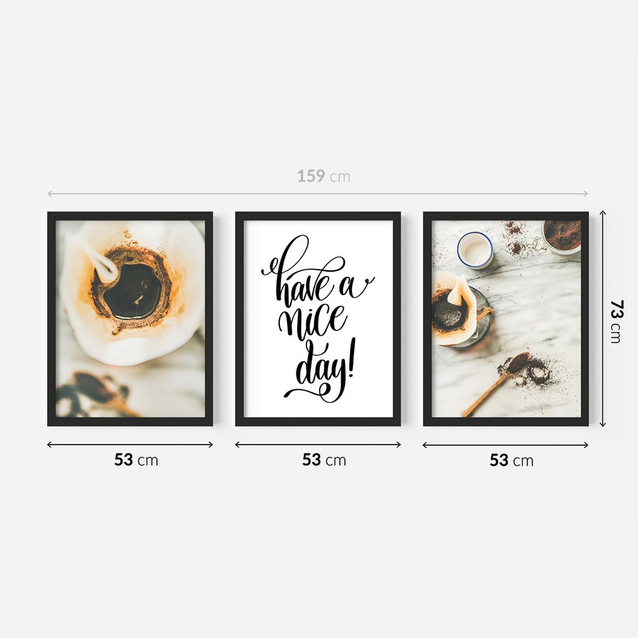 Zestaw obrazy w ramie 50x70 galeria - Miłego, dnia, kawa, napis, kuchnia, restauracja - rama czarna