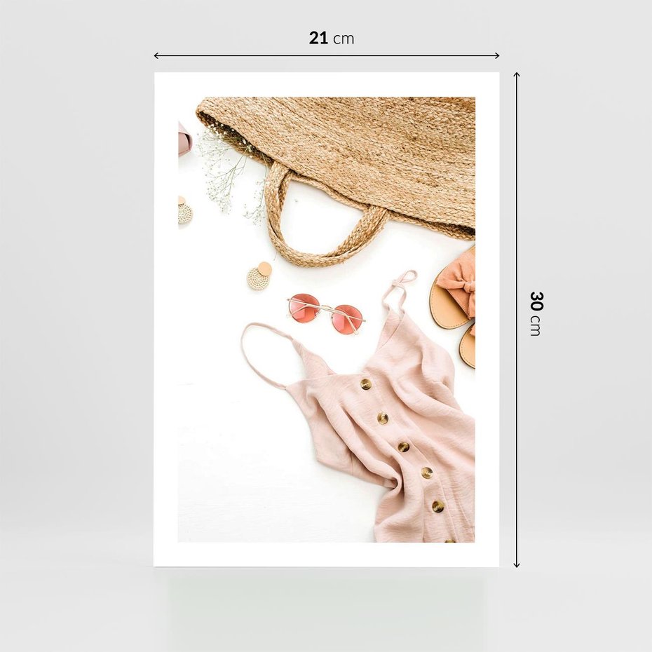 Plakat bez ramy 21x30 - Moda na Plażę - kompozycja fashion, sukienka