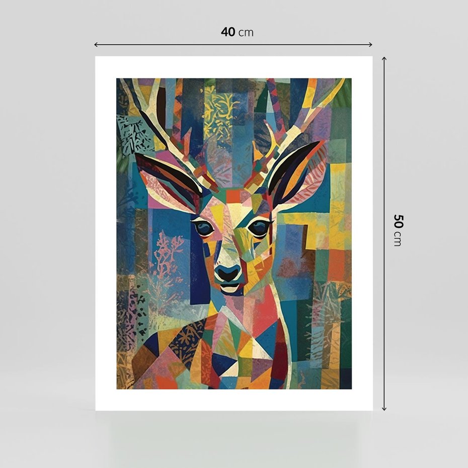 Plakat bez ramy 40x50 - Bezgraniczne Kontury Zaskoczenia - abstrakcyjny obraz olejny, jeleń