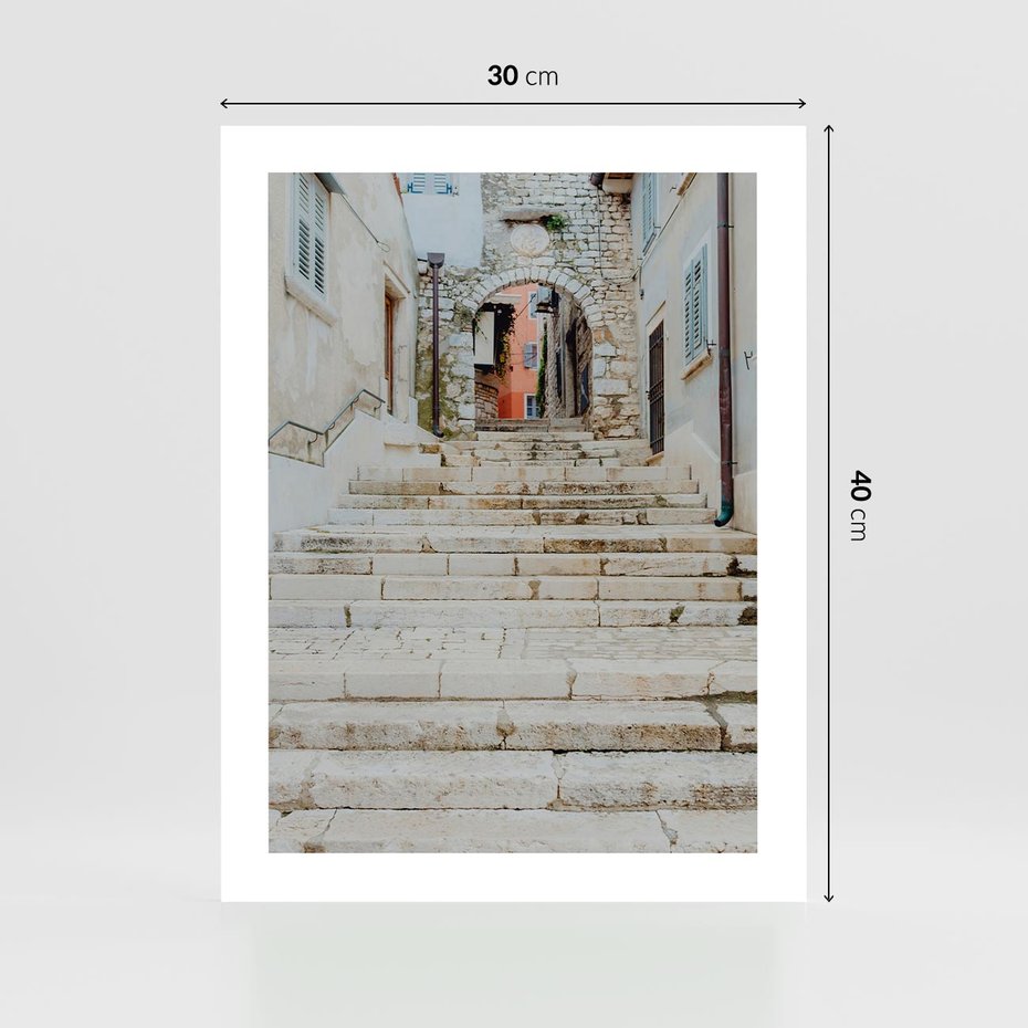 Plakat bez ramy 30x40 - Schody we Włoskim Miasteczku - schody, śródziemnomorskie miasteczko