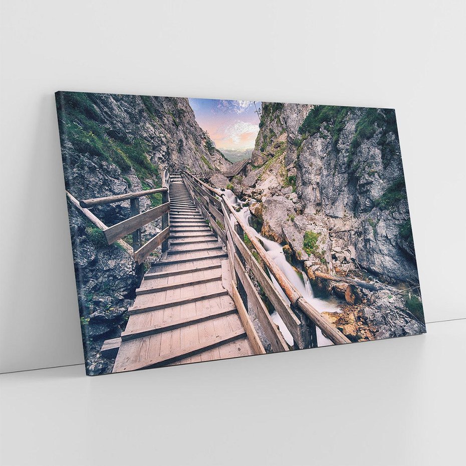 Obraz na płótnie 100x70 - Schody w skałach - Góry - schody, skały