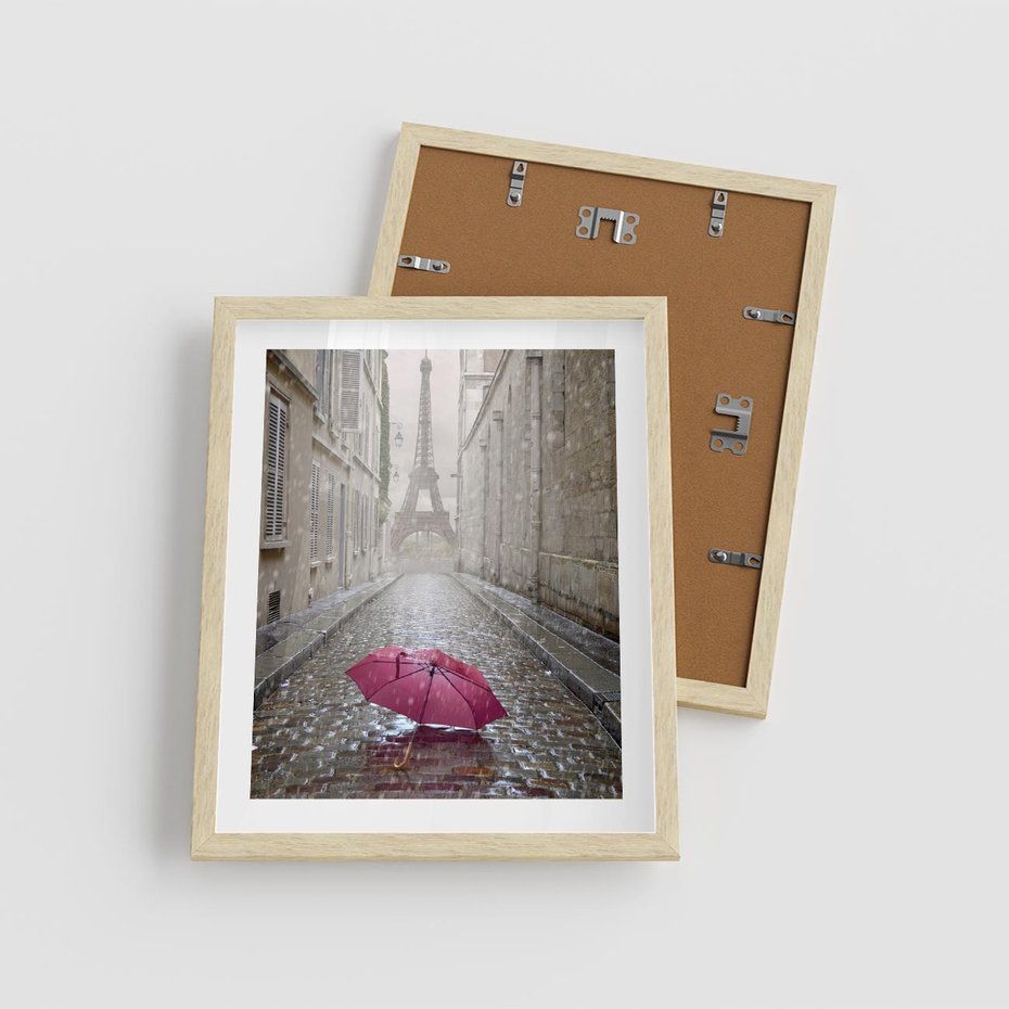 Plakat w ramie 40x50 - Francuska elegancja pod parasolem - Francja, parasol - rama drewno