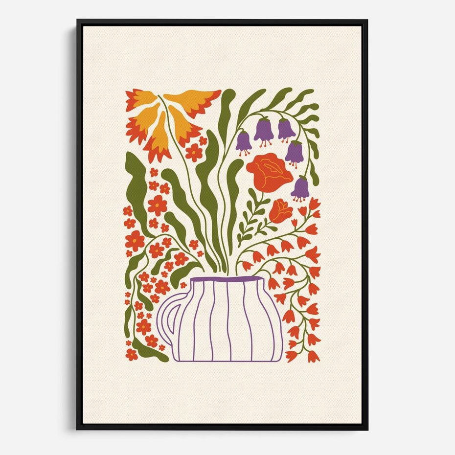 Obraz w ramie 50x70 - Świeżość Kwiatów - kwiaty w wazonie, minimalistyczna kompozycja - rama czarna