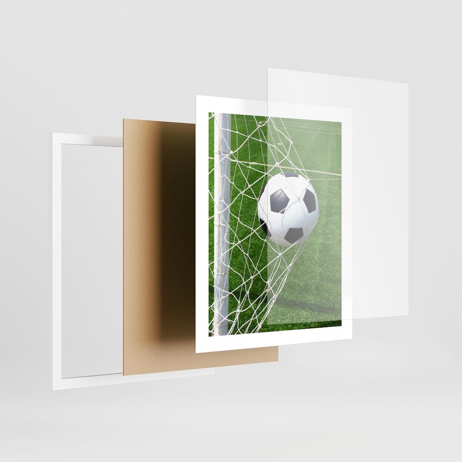 Plakat w ramie 40x50 - Namiętność Piłki i Gola - piłka nożna, gol - rama biała