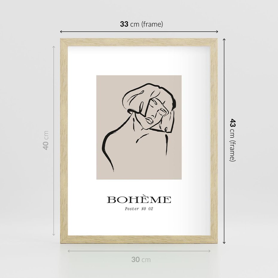 Plakat w ramie 30x40 - Echa Nieznanych Konturów - boho plakat, typografia - rama drewno