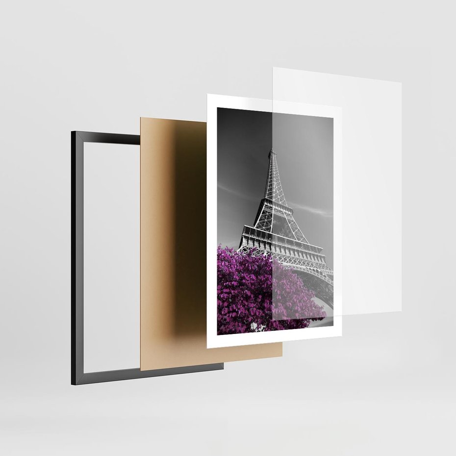 Plakat w ramie 50x70 - Urok Eiffla w Paryżu - Eiffla, Paryż - rama czarna