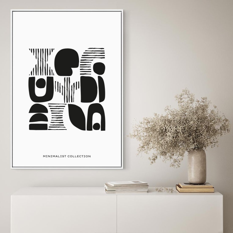 Obraz w ramie 70x100 - Taniec Dziwacznych Kresek - minimalistyczny plakat, czarno biały - rama biała