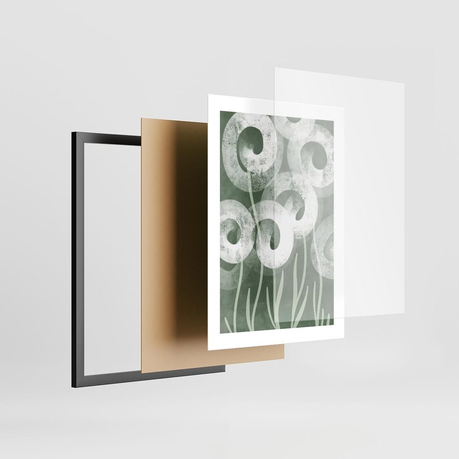 Plakat w ramie 30x40 - Spokojne Plamy Natury - zielony plakat, roślinne motywy - rama czarna
