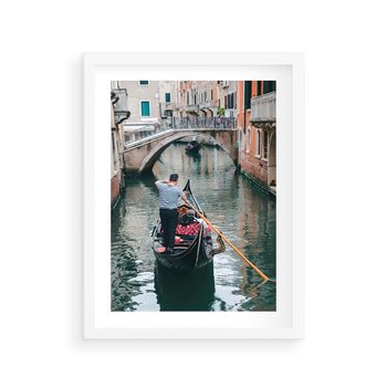 Plakat w ramie 50x70 - Kanały Wenecji - gondola, Wenecja - rama biała