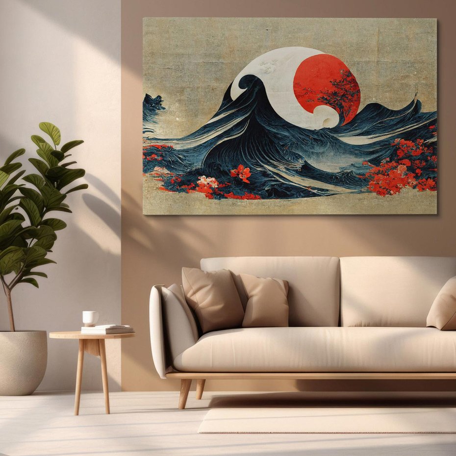 Obraz na płótnie 70x50 - Requiem dla marzeń - sztuka japońska, fale oceanu