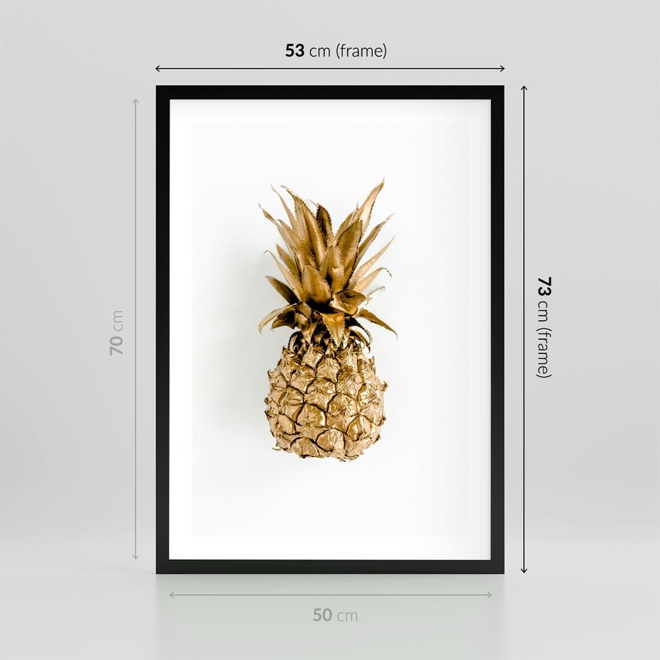 Plakat w ramie 50x70 - Ekskluzywny Akcent - złoty, ananas - rama czarna