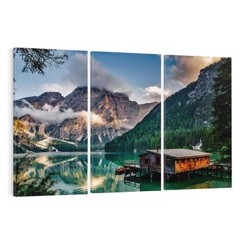 Obraz na płótnie 120x80 - Górska idylla: Domek nad strumykiem - góry, domek