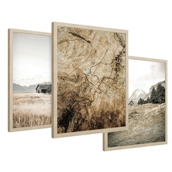 Zestaw obrazy w ramie 30x40 galeria - Rustykalne, pejzaże, góry, chatka - rama drewno
