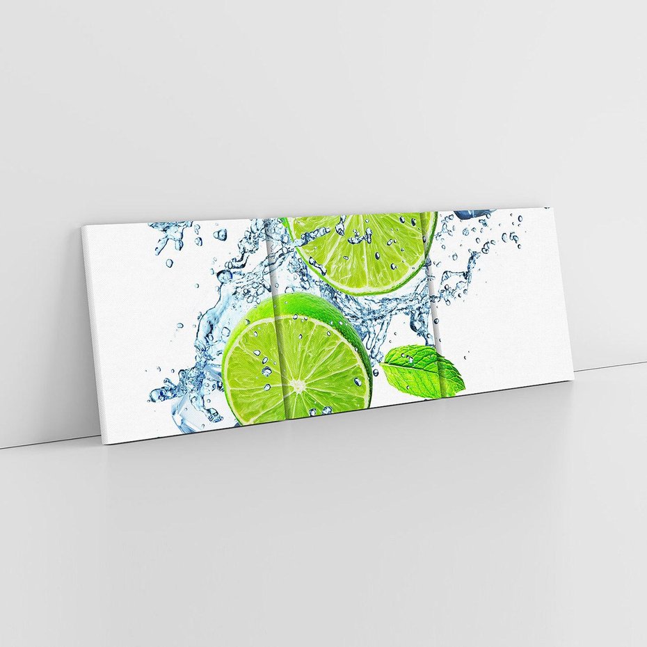 Obraz na płótnie 90x30 - Świeżość limonek w wodzie - limonki, woda