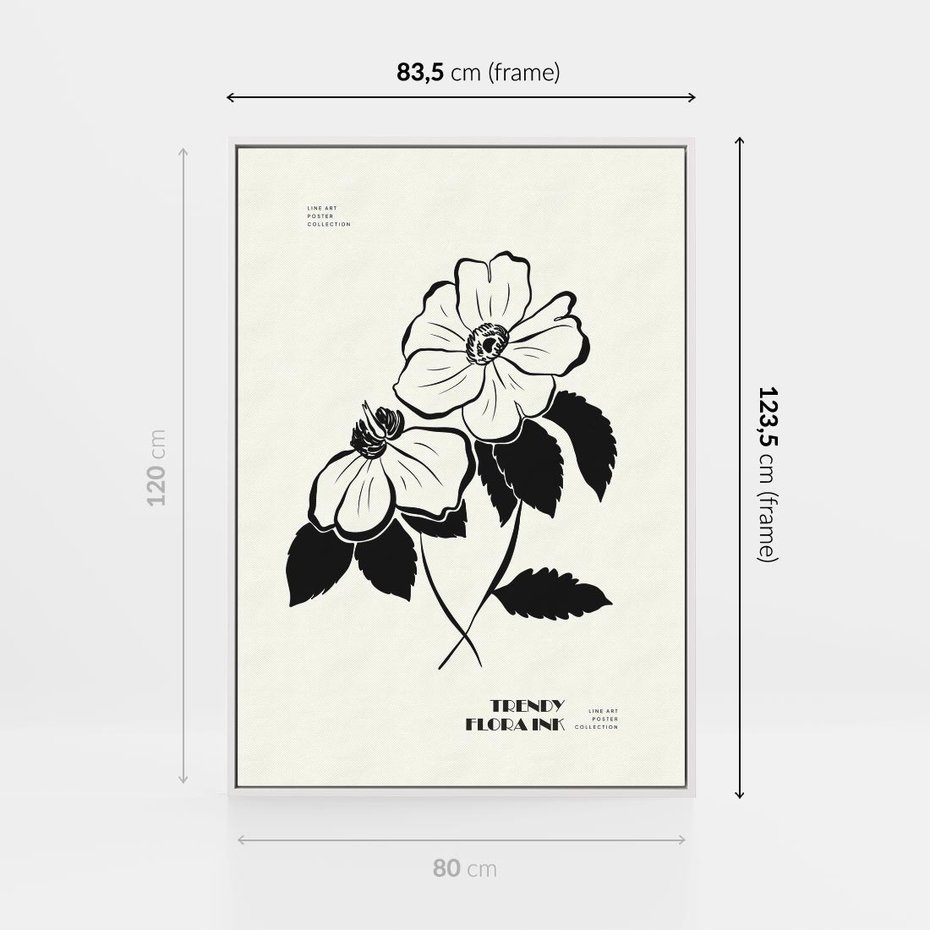 Obraz w ramie 80x120 - Poezja kwiecistej kreski - kwiaty, minimalistyczne - rama biała