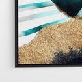 Obraz w ramie 100x70 - Rozlane Turkusy - Turkusowe plamy, złote elementy - rama czarna