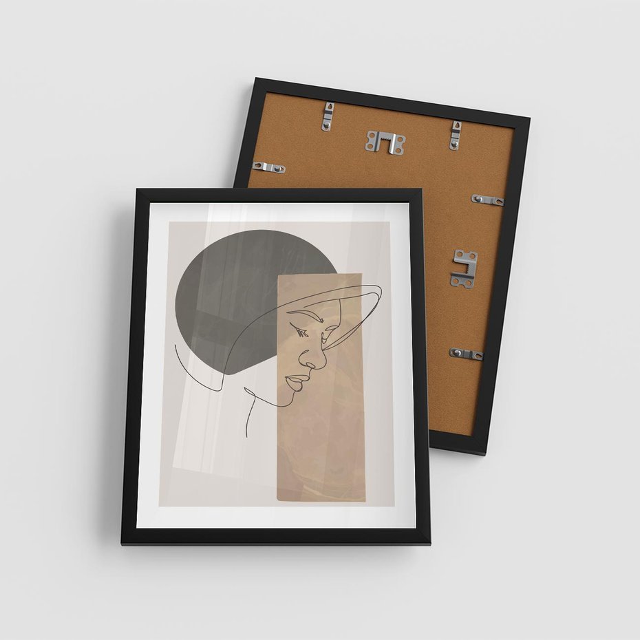 Plakat w ramie 40x50 - Jedną Linią: Kobieca Twarz - abstrakcja, plamy w tle - rama czarna