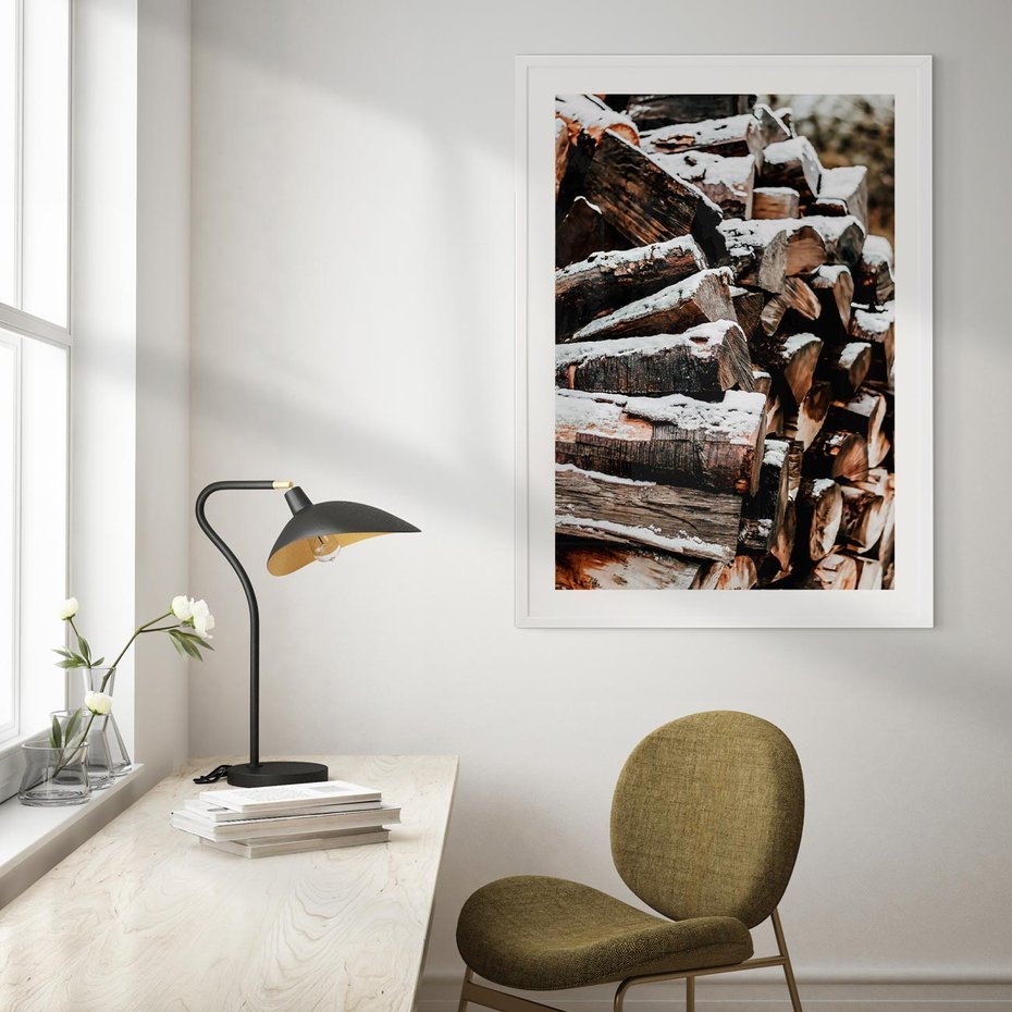 Plakat bez ramy 30x40 - Zimowa Drewniana Idylla - drewno, kłody