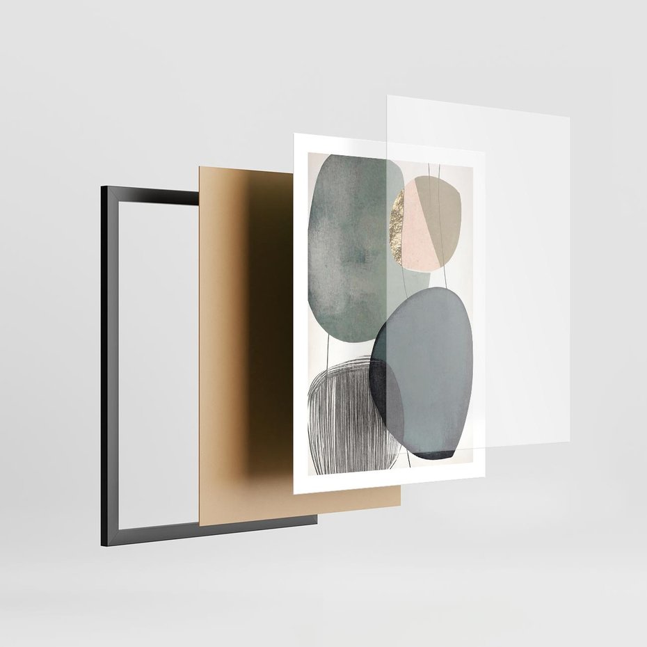 Plakat w ramie 50x70 - Przenikające Formy Duszy - abstrakcyjny obraz, geometryczne obłe formy - rama czarna