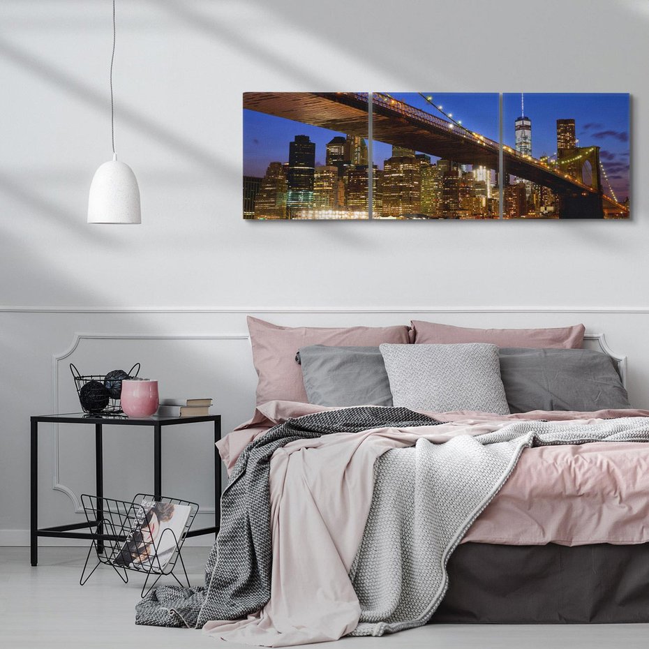 Obraz na płótnie 150x50 - Nowojorski most w świetle nocy - most, Nowy Jork