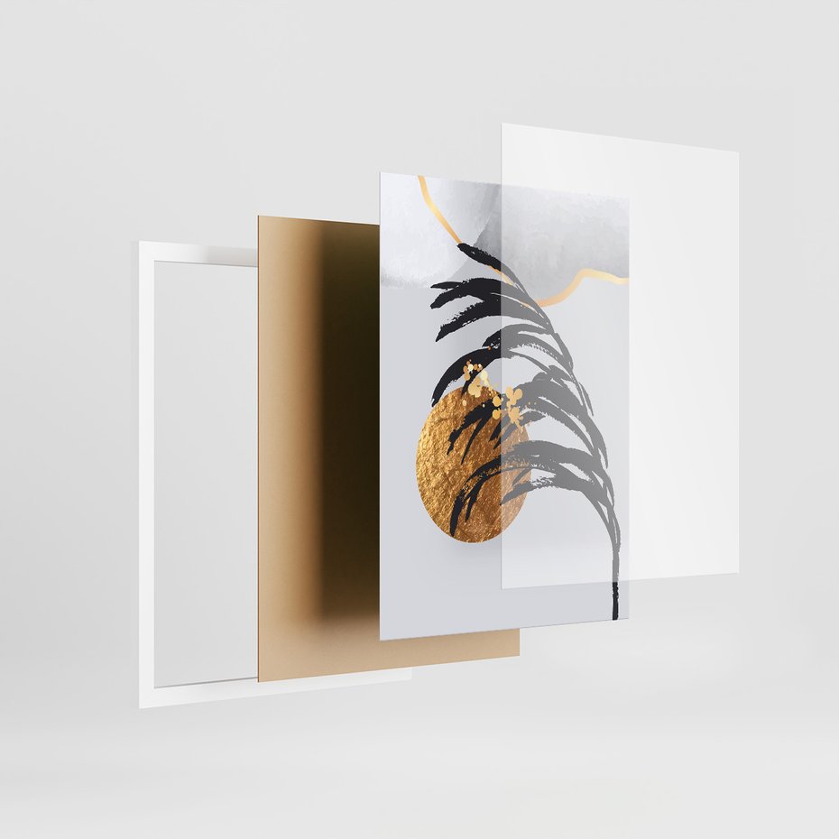 Zestaw obrazy w ramie 50x70 galeria - Liście, tropikalne, złote - rama biała