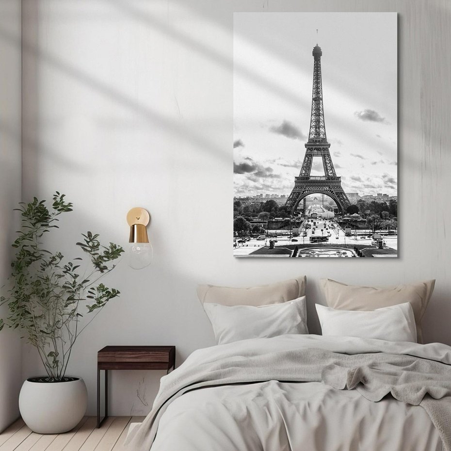 Obraz na płótnie 80x120 - Wieża Eiffla - czarno białe zdjecie, wieża eiffla