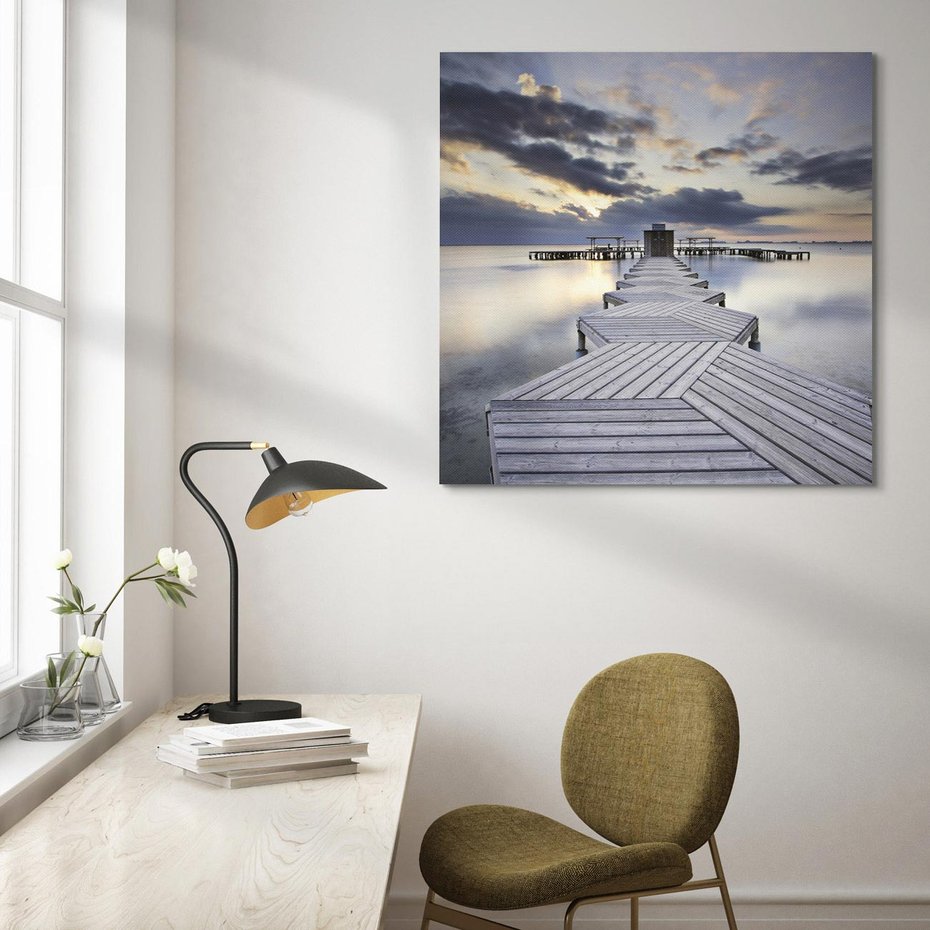 Obraz na płótnie 50x50 - Spokój nad Jeziorem - pomost, jezioro