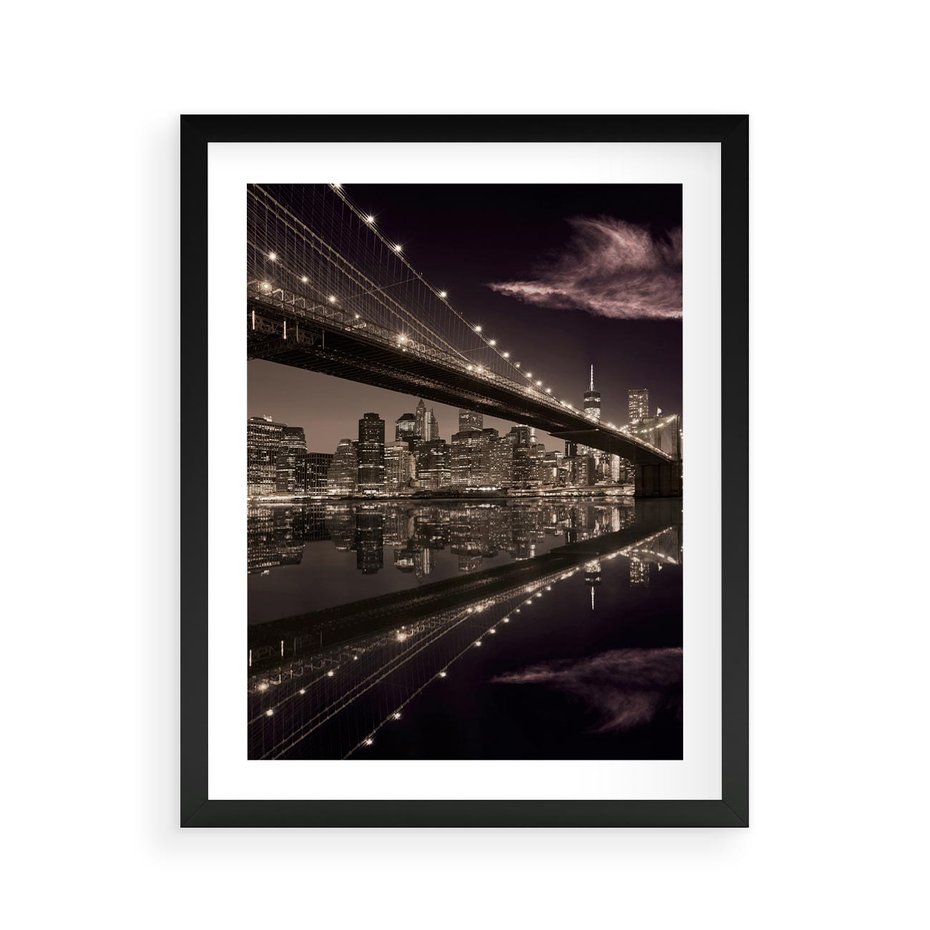 Plakat w ramie 40x50 - Most na nocnym horyzoncie - most, noc - rama czarna