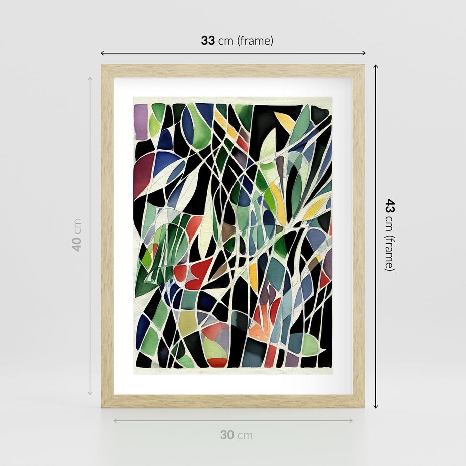 Plakat w ramie 30x40 - Taniec Plam i Kształtów - abstrakcyjny akwarelowy obraz, plamy - rama drewno