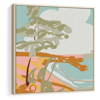 Obraz w ramie 80x80 - Spokojny Wiatr - pastelowy krajobraz, nowoczesny plakat - rama drewno