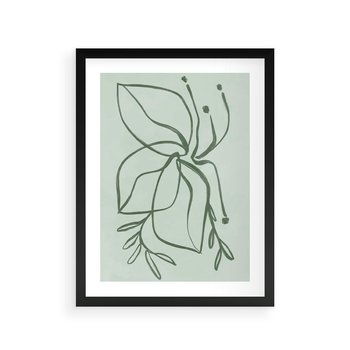 Plakat w ramie 50x70 - Energetyczne Odrodzenie Natury - abstrakcyjne delikatne zielone linie, podobne do gałęzi kwiatów - rama czarna
