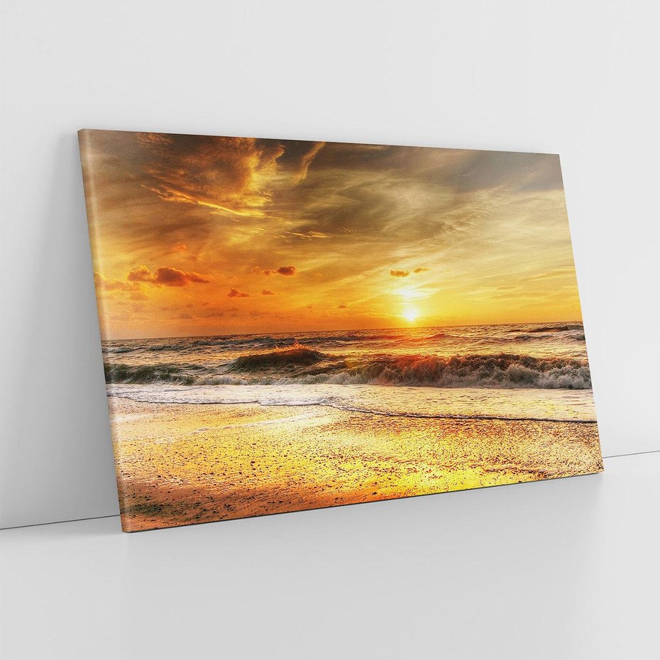 Obraz na płótnie 120x80 - Plaża Morza i Fale Zachodu Słońca - plaża, morze