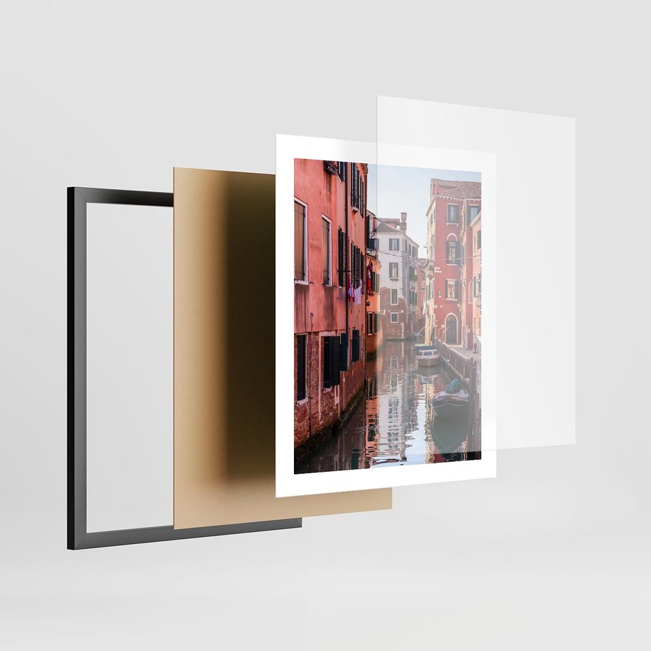 Plakat w ramie 40x50 - Przejażdżka gondolą przez Wenecję - Wenecja, kanały - rama czarna