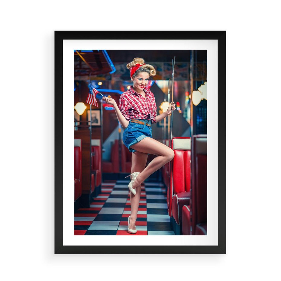 Plakat w ramie 50x70 - Czas Wstecz - retro, restauracja - rama czarna