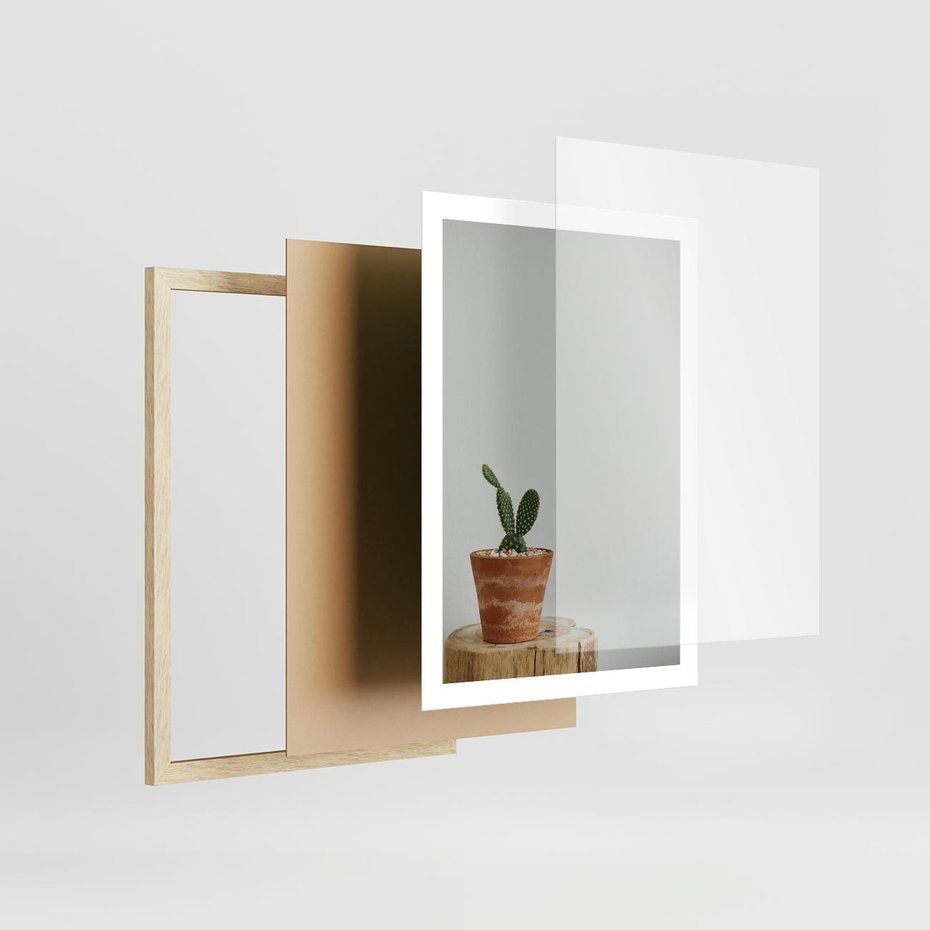 Plakat w ramie 50x70 - Kaktus w Doniczce - minimalizm, kaktur w doniczce - rama drewno