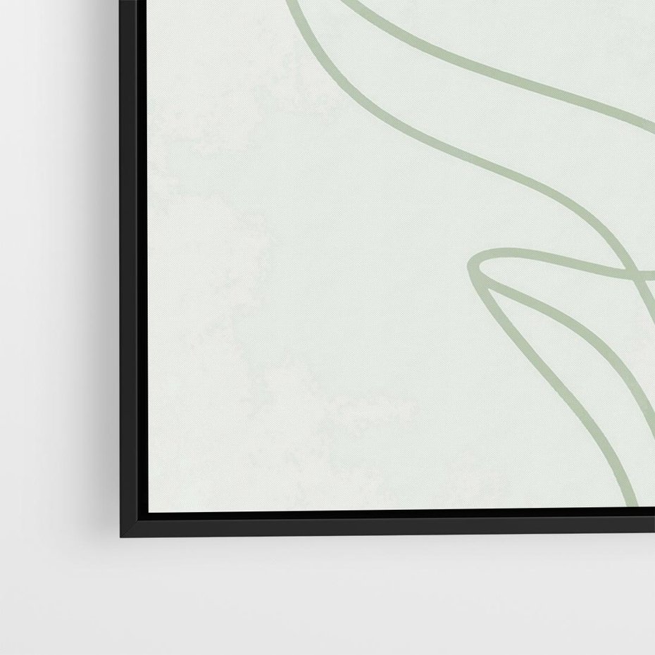Obraz w ramie 50x50 - Zielona Równowaga Linii - abstrakcyjne delikatne zielone linie, nowoczesny plakat - rama czarna