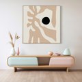 Obraz w ramie 50x50 - Eksploracja Abstrakcji - beżowa absrakcyjna kompozycja, czarny akcent - rama drewno