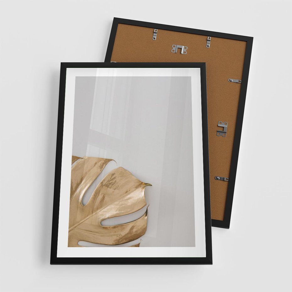 Plakat w ramie 50x70 - Natury Szlachetność - złote, liście - rama czarna