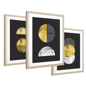 Zestaw obrazy w ramie 30x40 galeria - Złoto, minimalizm, geometryczne - rama drewno