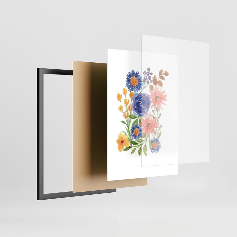 Plakat w ramie 30x40 - Migocące Widoki Kwiatów - akwarelowe polne kwiaty, minimalistyczny plakat - rama czarna