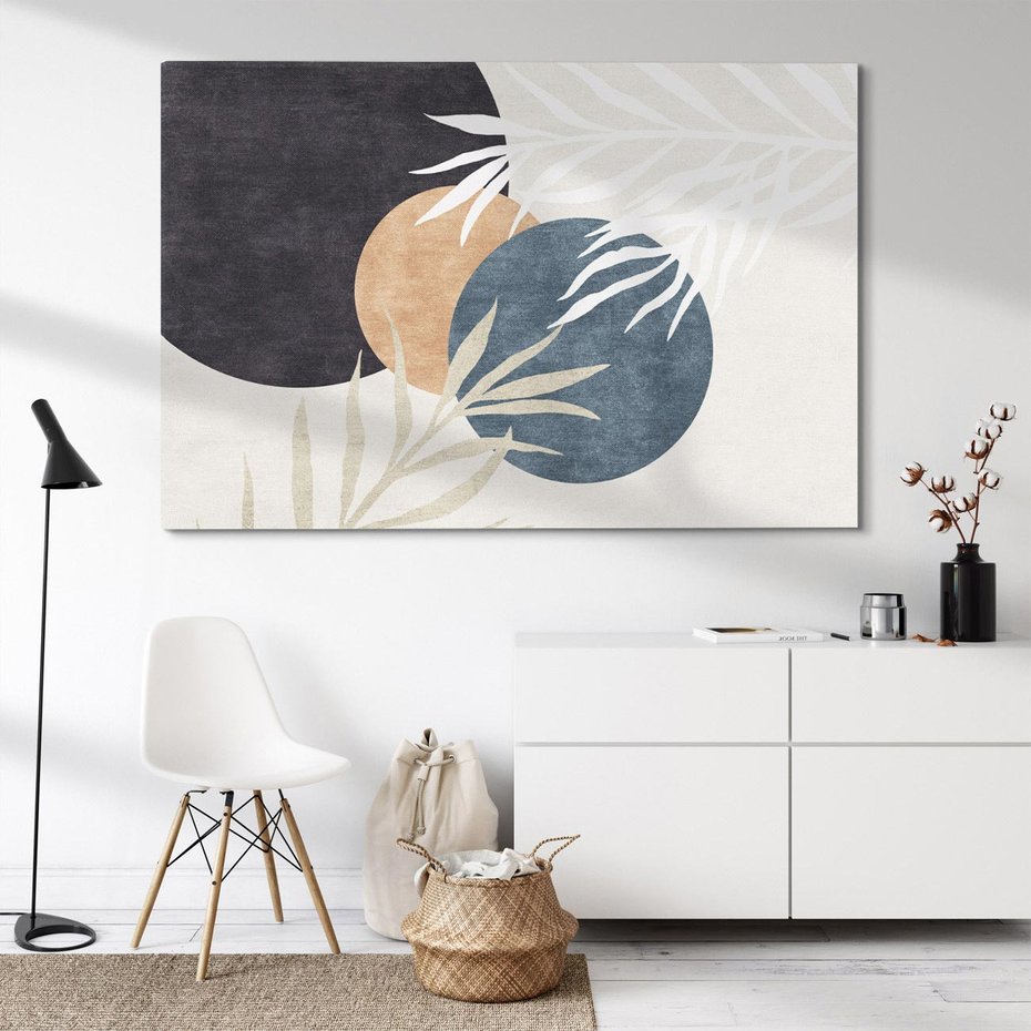 Obraz na płótnie 120x80 - Symfonia skradzionych chwil - cienie liści palmy, beżowe tłó