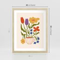 Plakat w ramie 40x50 - Kolorowe Granice - kwiaty w filizance, abstrakcja - rama drewno