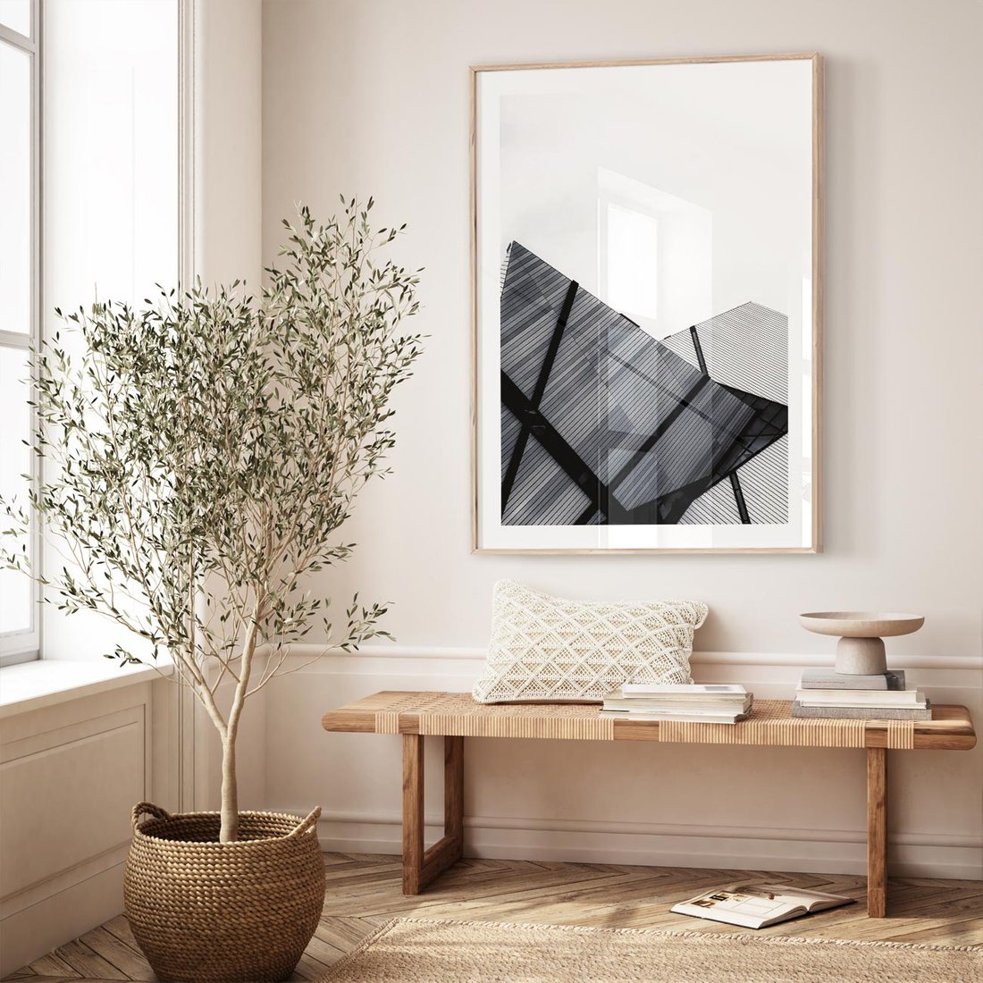 Plakat w ramie 50x70 - Nowoczesna Metropolia - architektura, proste linie - rama drewno