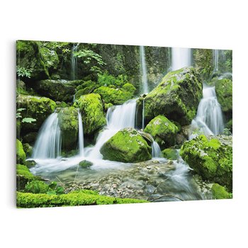 Obraz na płótnie 120x80 - Spokojny wodospad w lesie nad rzeką - wodospad, las
