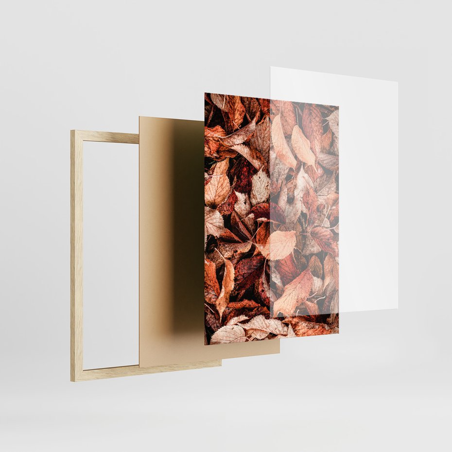 Zestaw obrazy w ramie 50x70 galeria - Jesienny, las, liście - rama drewno