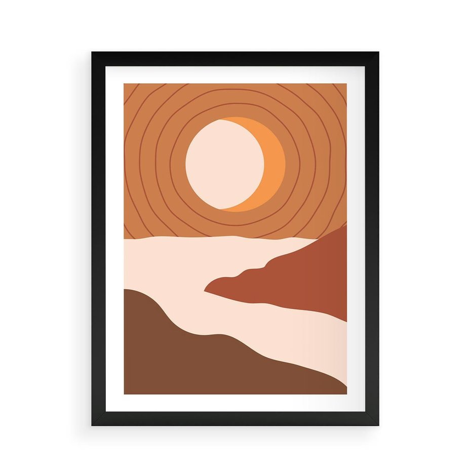 Plakat w ramie 50x70 - Sztuka Zachodu Słońca: Nowoczesna Sceneria - plakat, nowoczesna grafika - rama czarna