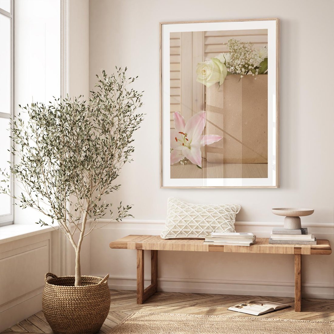 Plakat w ramie 40x50 - Elegancja W Prostocie - kwiaty, mnimalizm - rama drewno